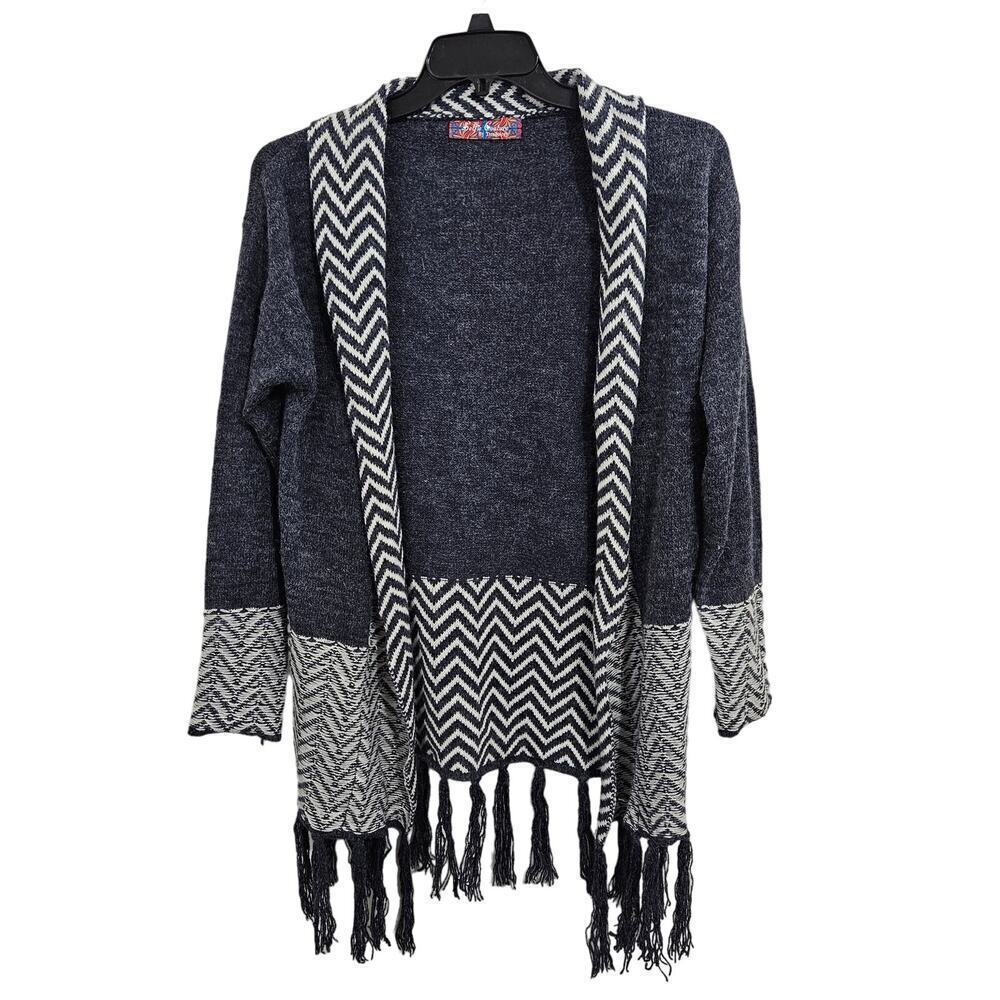 Boho Long Sleeved Chevron Lightweight Cardigan with Fringe. Size S.